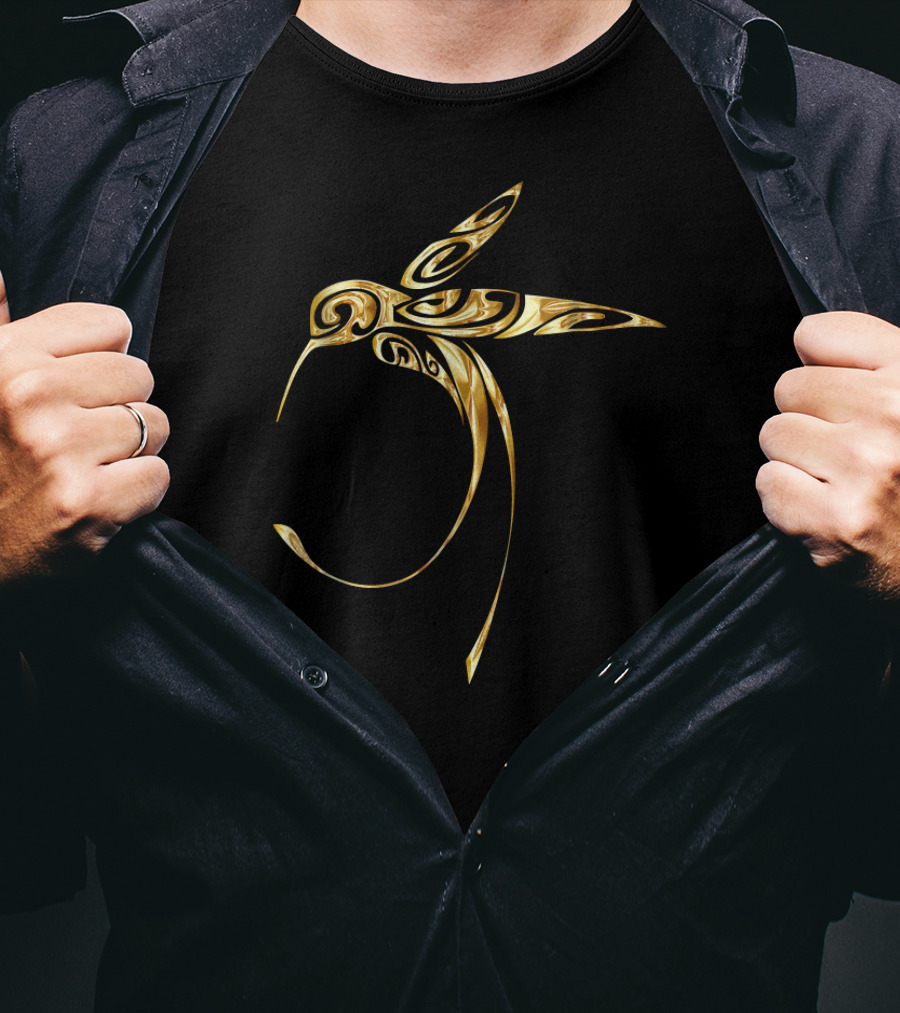 Gold Hummingbird Bird Animal Art Deco T-Shirt