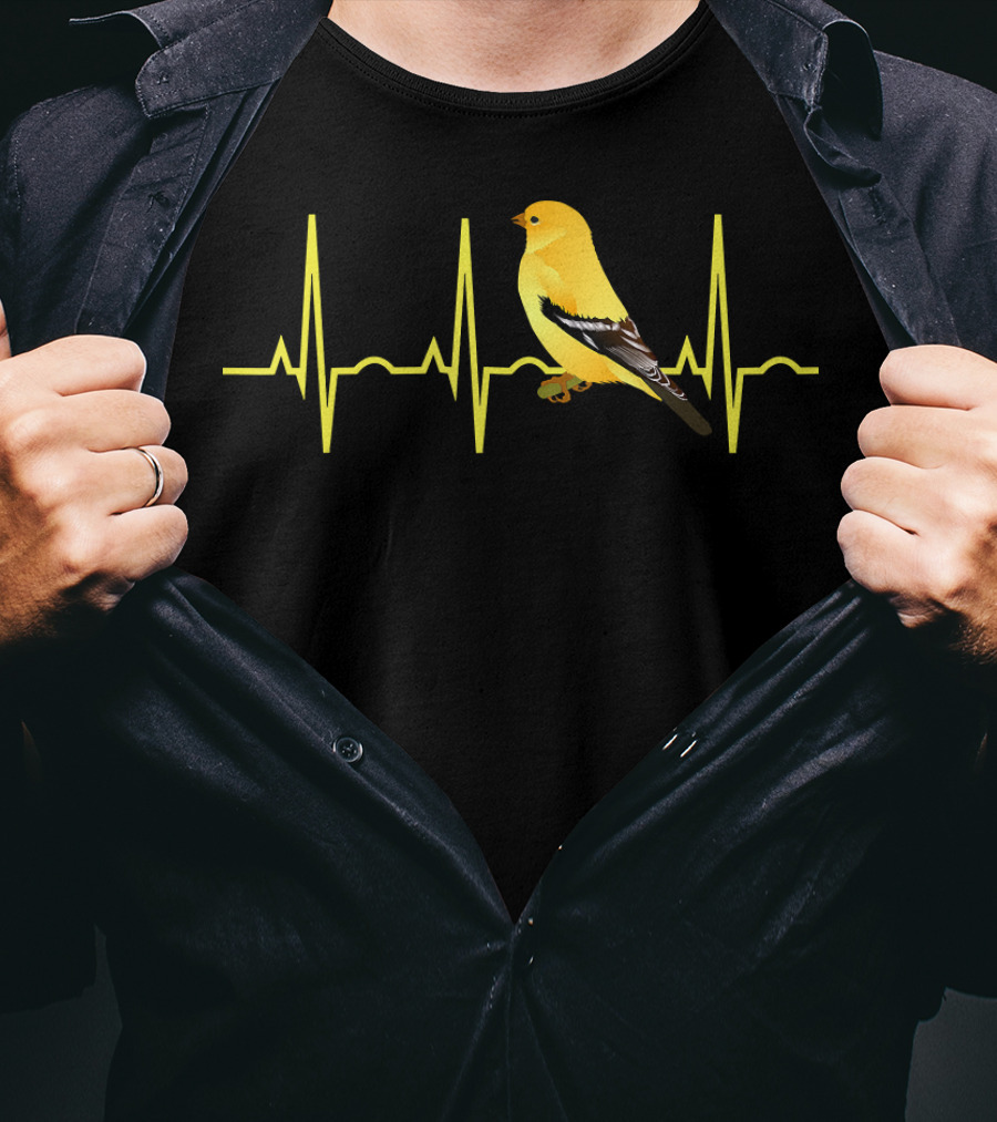 Goldfinch Heartbeat ECG Line Bird Songbird America T-Shirt