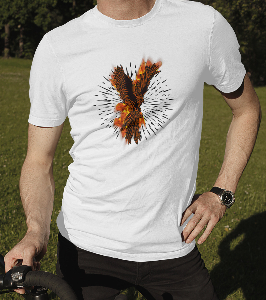 Gothic Burning Phoenix Motorcycle Riders Wil Fire Bird Flames T-Shirt