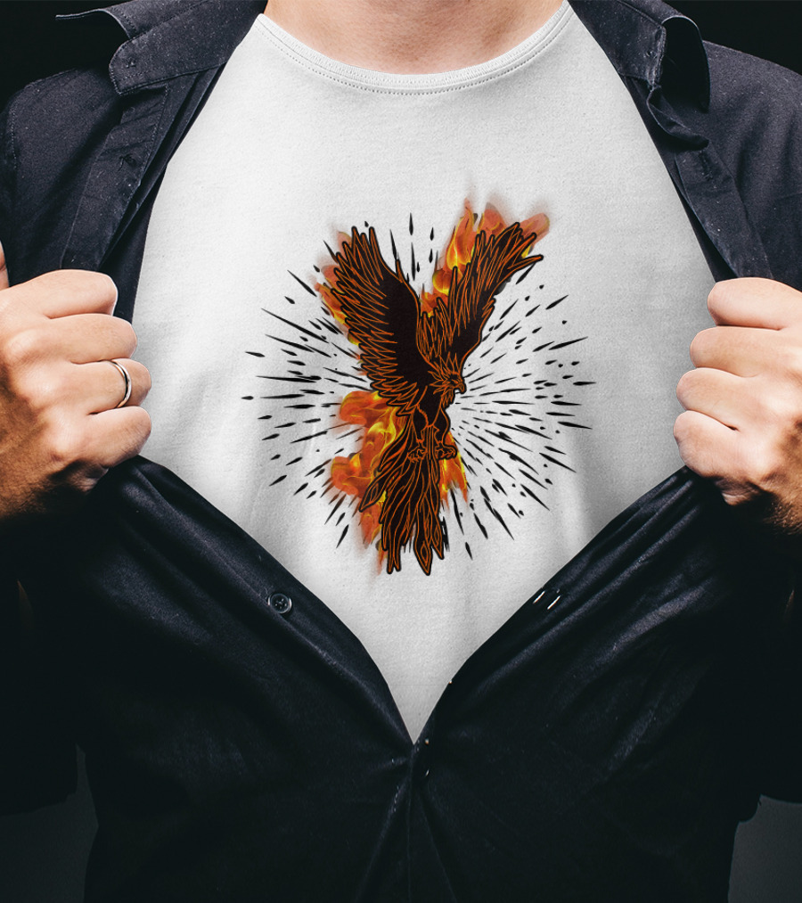 Gothic Burning Phoenix Motorcycle Riders Wil Fire Bird Flames T-Shirt