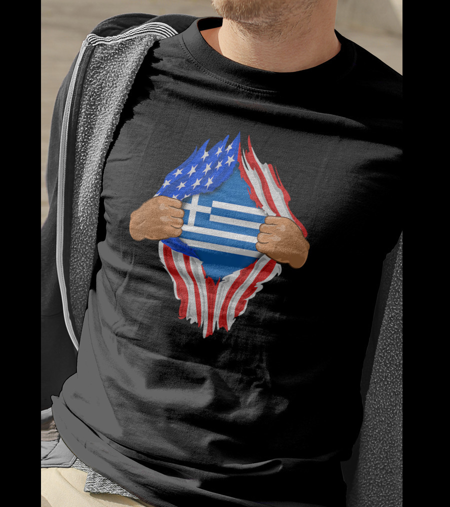 Greek Blood Inside Me Greece With American Flag Reveal T-Shirt