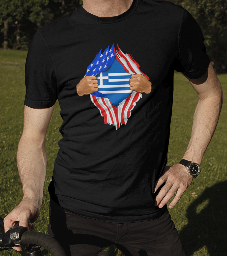 Greek Blood Inside Me Greece With American Flag Reveal T-Shirt