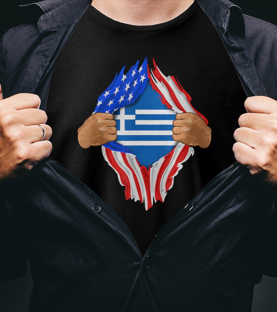 Greek Blood Inside Me Greece With American Flag Reveal T-Shirt