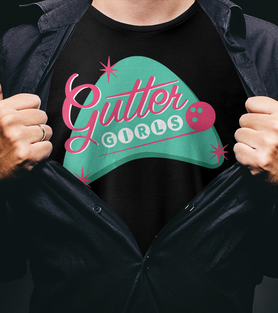 Gutter Girls Bowling Team Retro Logo Pastel T-Shirt