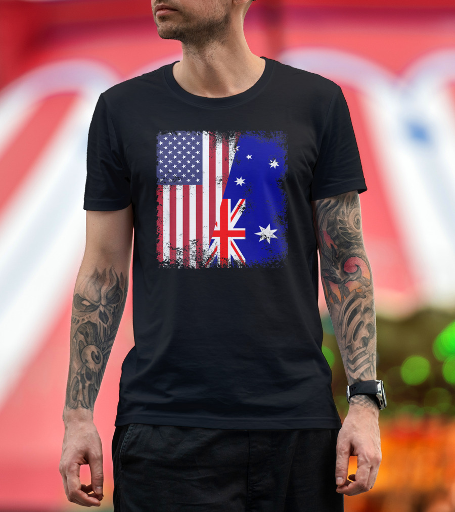 Vintage Half American Australian Flag Iconic T-Shirt