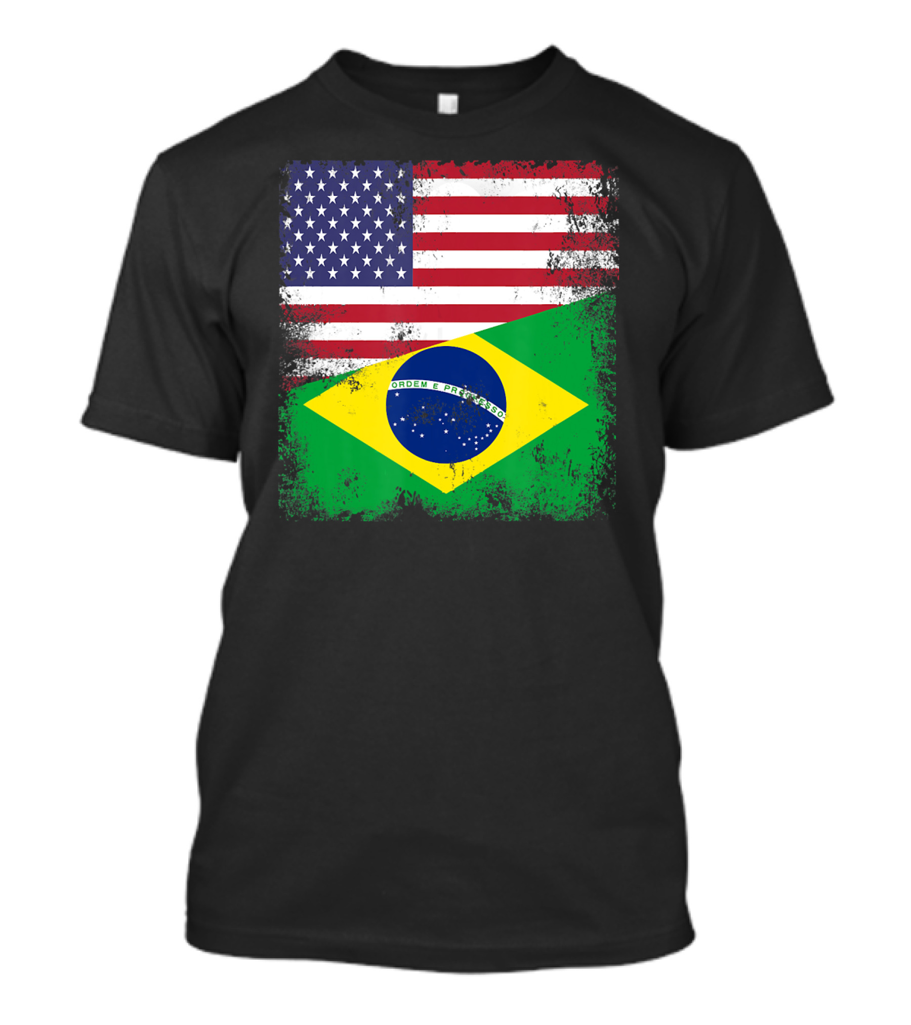 Vintage Half Brazilian Half American Flag Brazil U T-Shirt