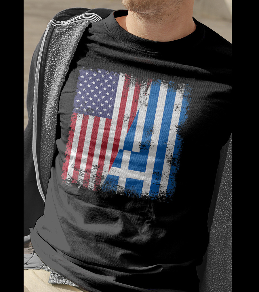 Half Greek Flag Vintage Greece U.S. Split Distressed American Greek Flags T-Shirt
