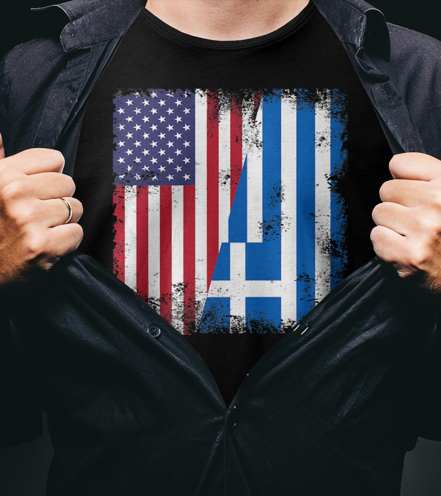 Half Greek Flag Vintage Greece U.S. Split Distressed American Greek Flags T-Shirt