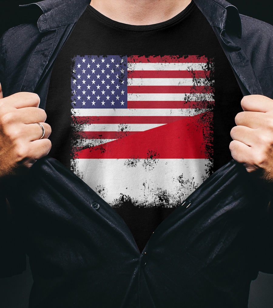 Half Indonesian Half American Flag Vintage Indo USA Fusion T-Shirt