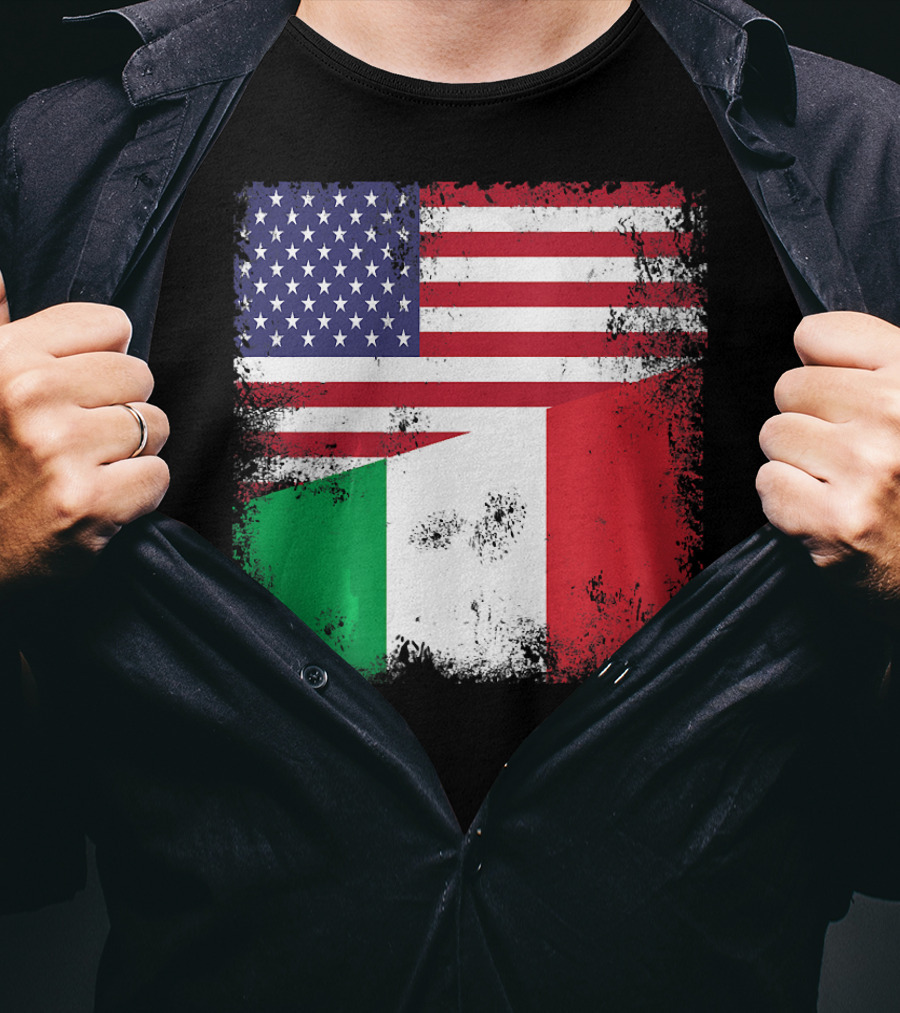 Half Italian Flag Vintage Italy U.S. American Grunge T-Shirt