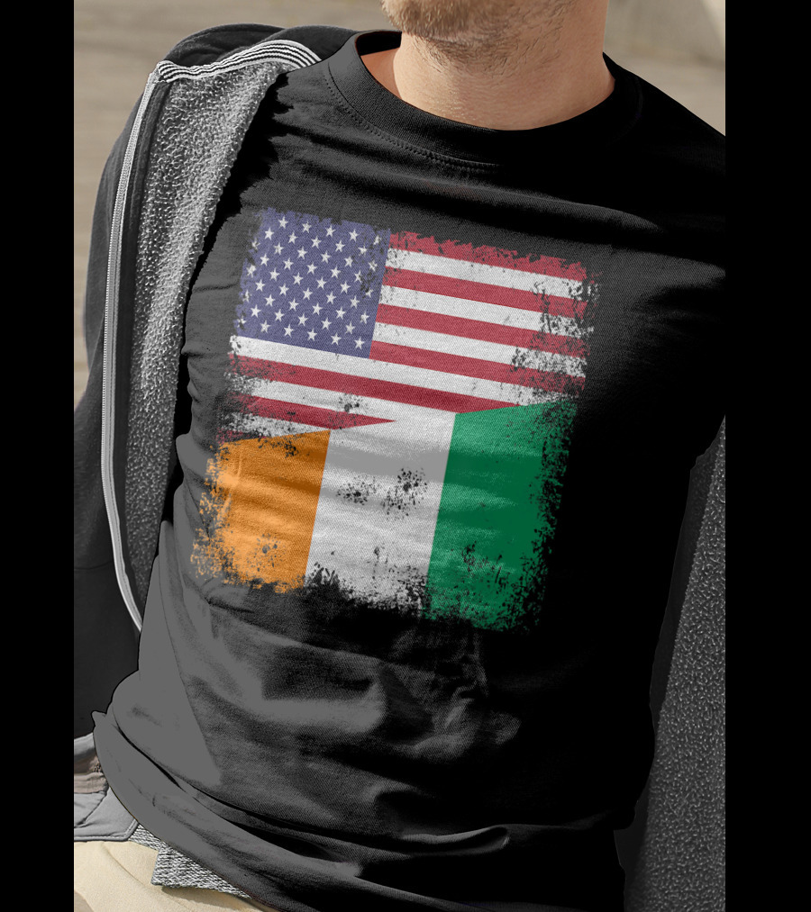 Half Ivorian Flag Vintage Cote D'I With Distressed USA Flag T-Shirt