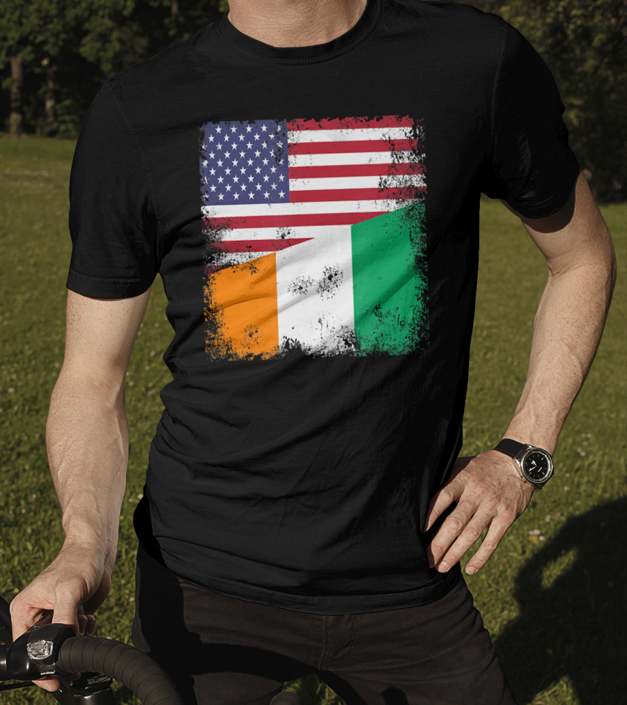 Half Ivorian Flag Vintage Cote D'I With Distressed USA Flag T-Shirt