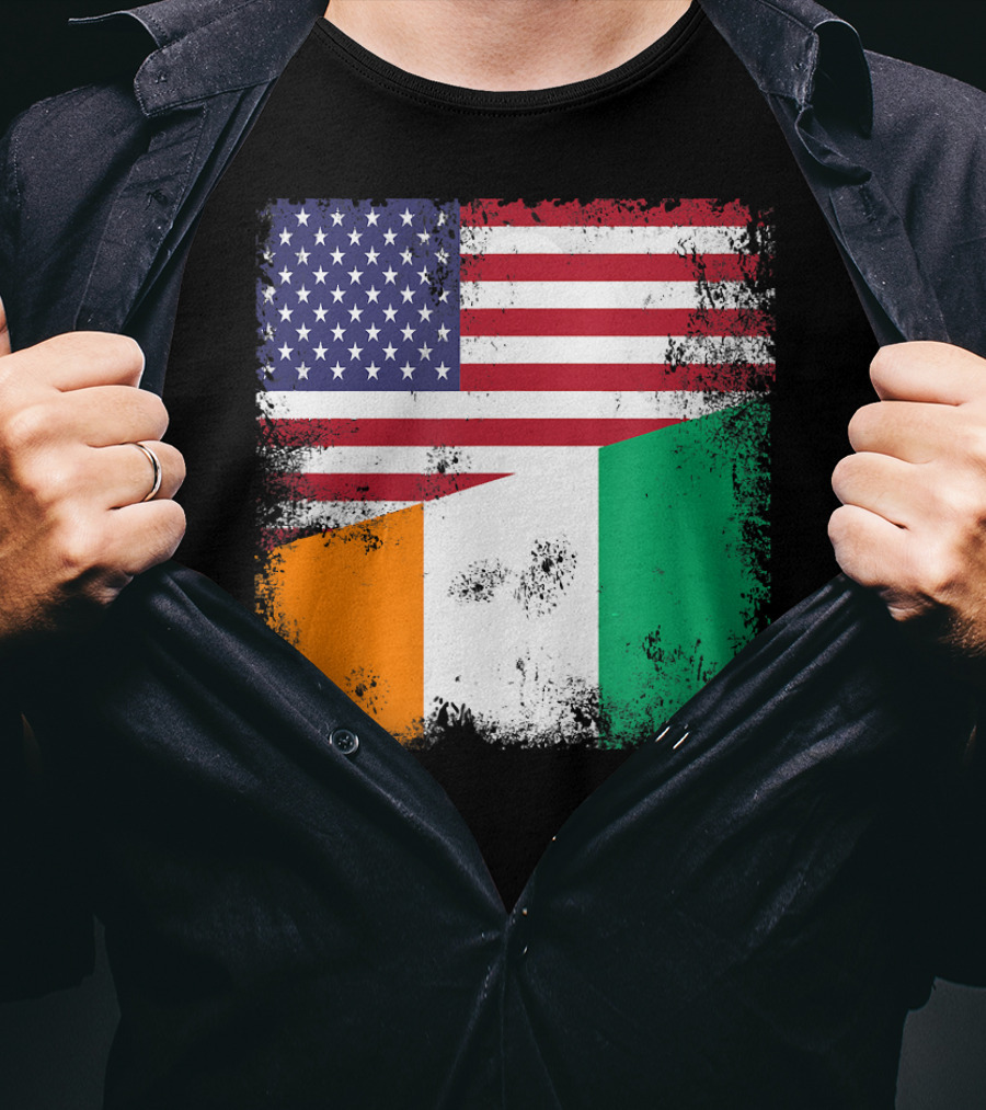 Half Ivorian Flag Vintage Cote D'I With Distressed USA Flag T-Shirt