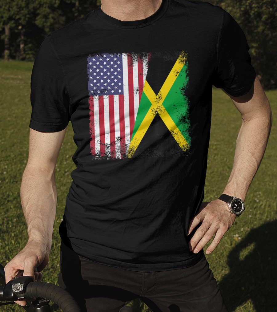 Half Jamaican Flag Vintage Jamaica U.S.A. Flag Overlay T-Shirt