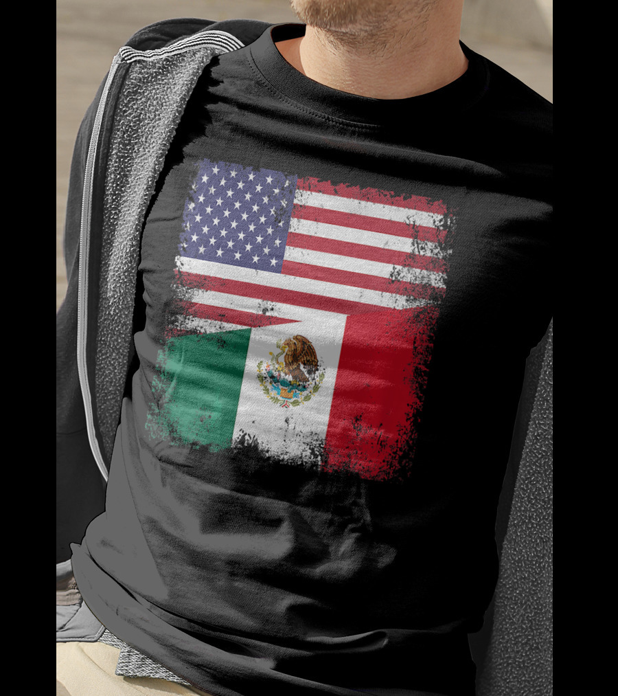 Half Mexican Flag Vintage Mexico U.S. American Flag Dual Heritage T-Shirt