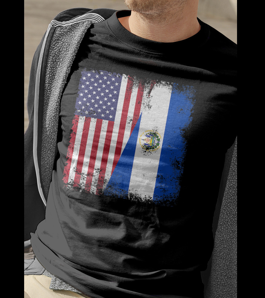 United States And Half Salvadoran Flag Vintage El Sal T-Shirt