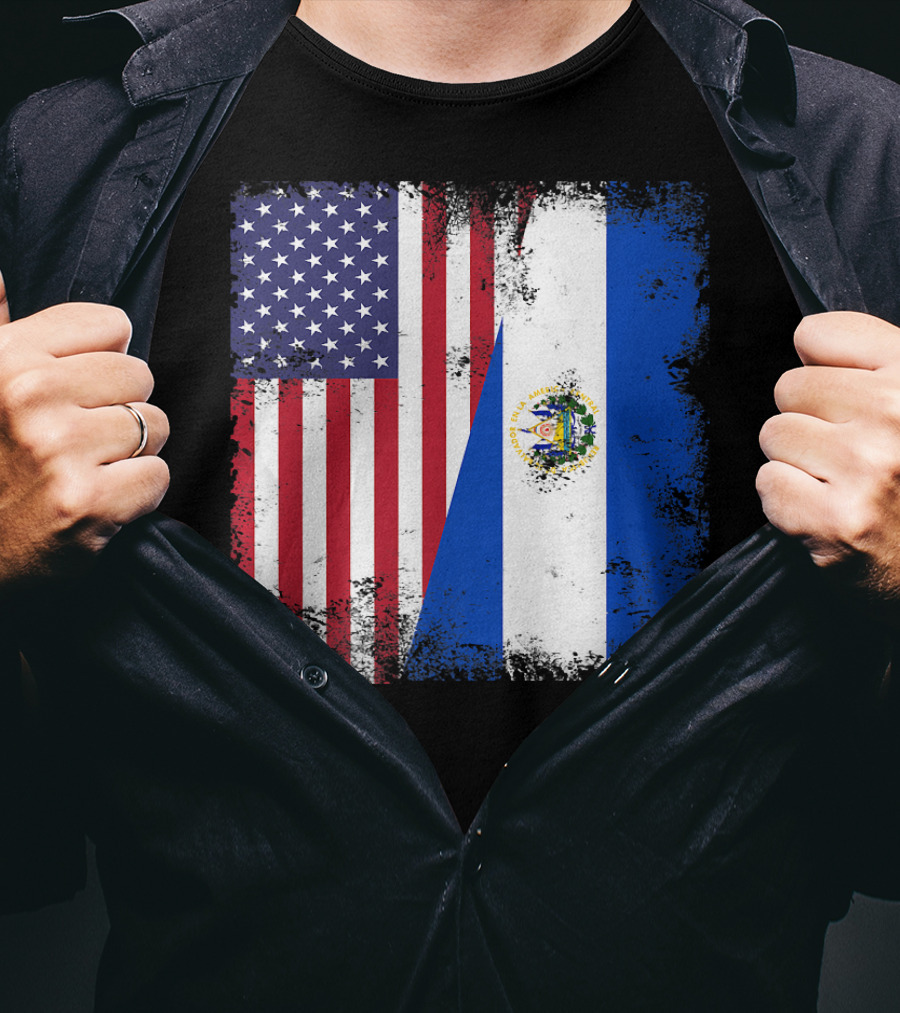 United States And Half Salvadoran Flag Vintage El Sal T-Shirt