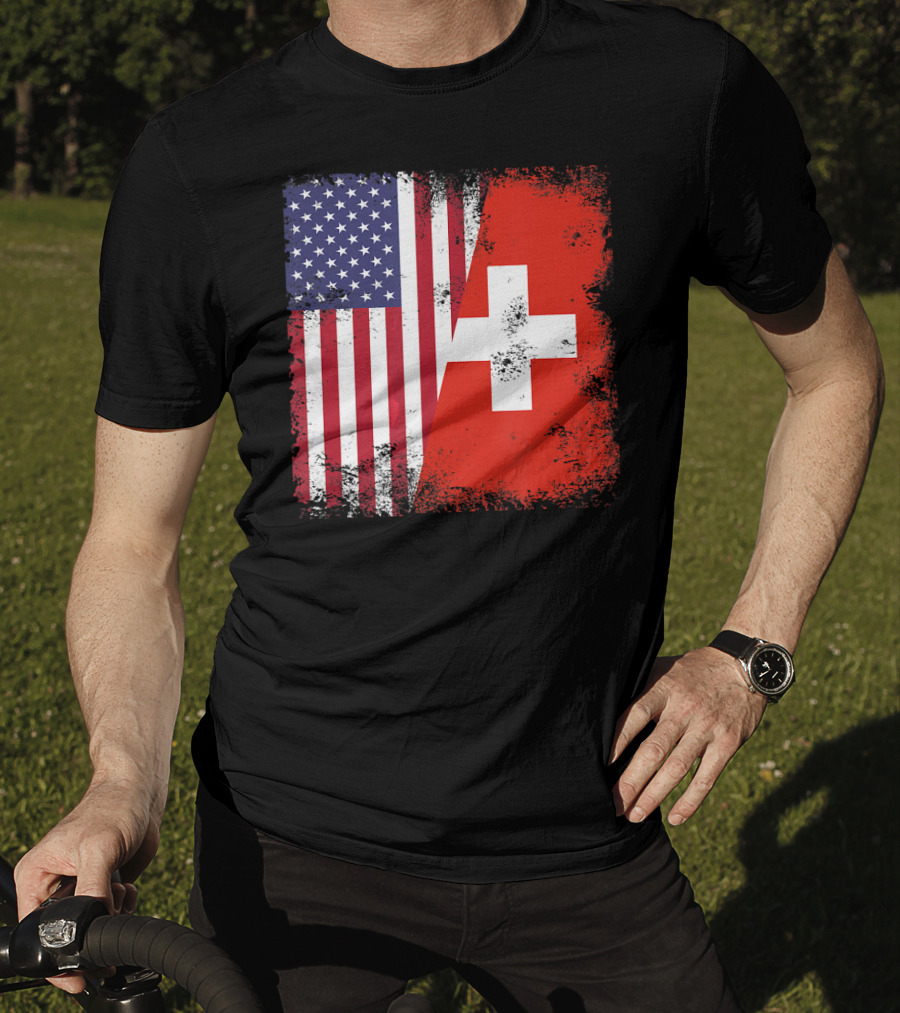 Half Swiss Flag Vintage American Swiss Flag T-Shirt