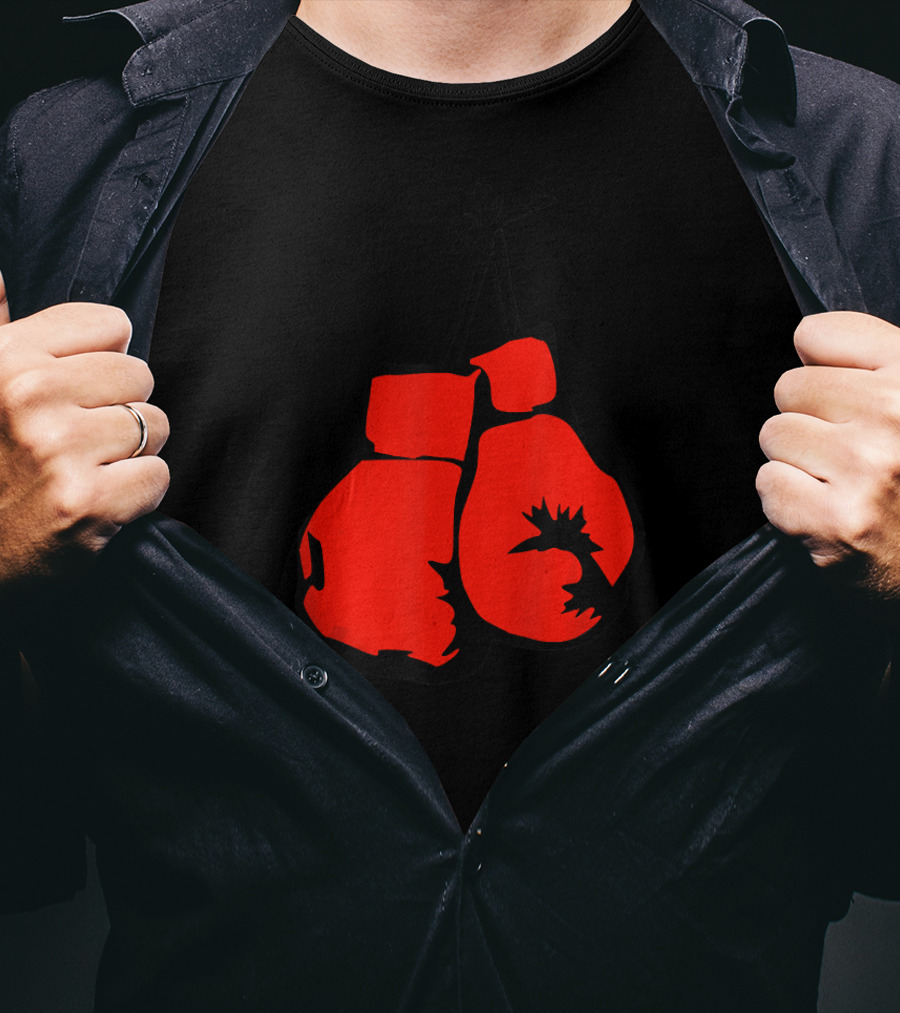 Hanging Red Boxing Gloves With Rooster T-Shirt