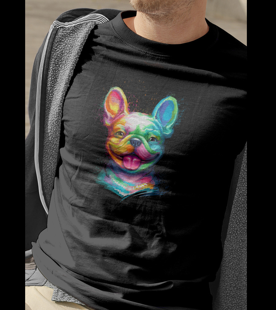 Colorful Happy French Bulldog Smiling Face T-Shirt