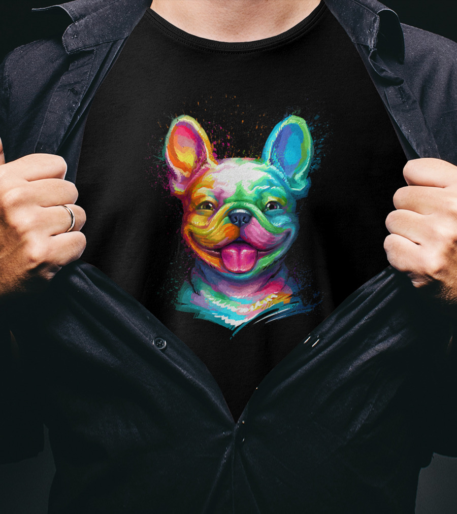 Colorful Happy French Bulldog Smiling Face T-Shirt