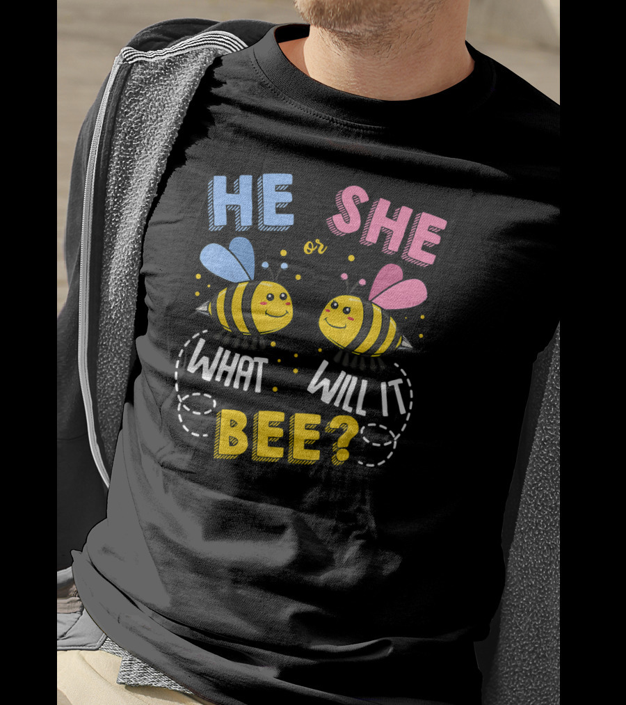He She Or What Will It Bee Baby Party Gender Reveal Bees Blue And Pink T-Shirt