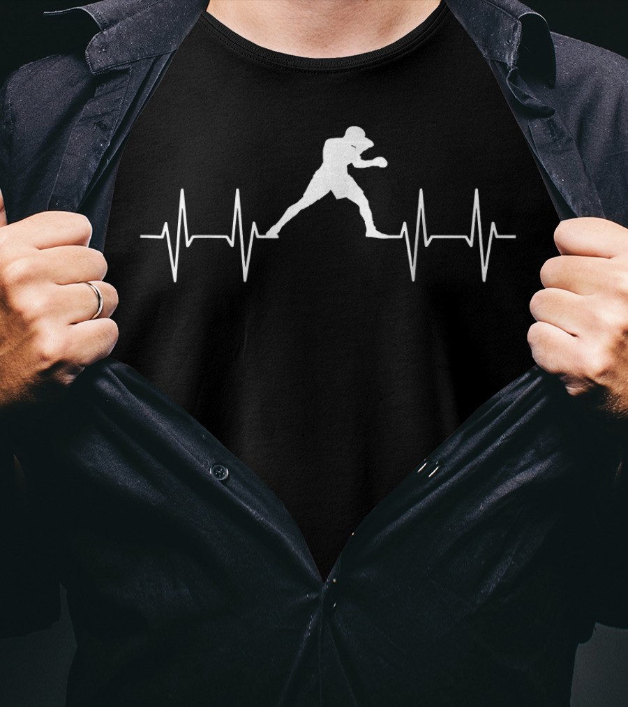 Heartbeat Boxer Silhouette Punching Line T-Shirt