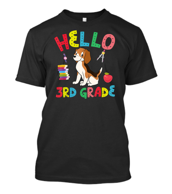 Hello 3rd Grade Beagle With Books And School Supplies T-Shirt