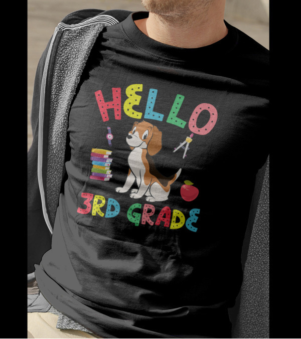 Hello 3rd Grade Beagle With Books And School Supplies T-Shirt