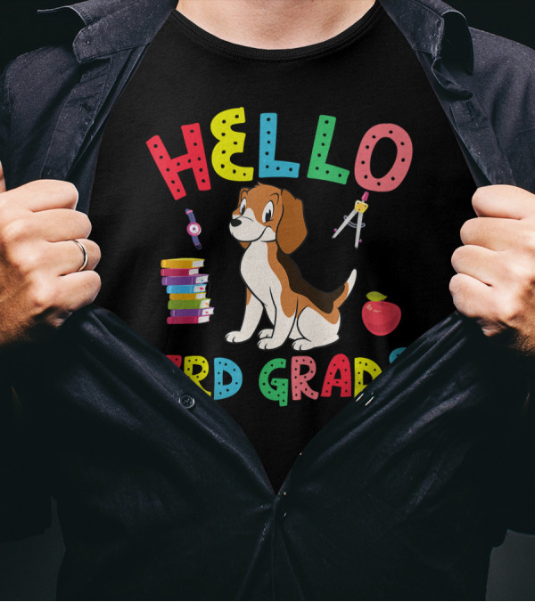 Hello 3rd Grade Beagle With Books And School Supplies T-Shirt