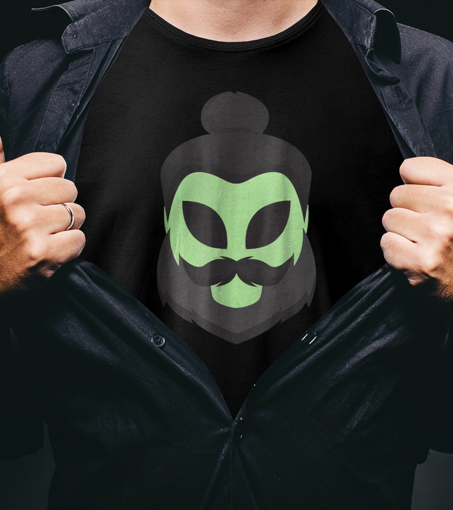 Hipster Alien Head Man Bun Beard Green Mask T-Shirt