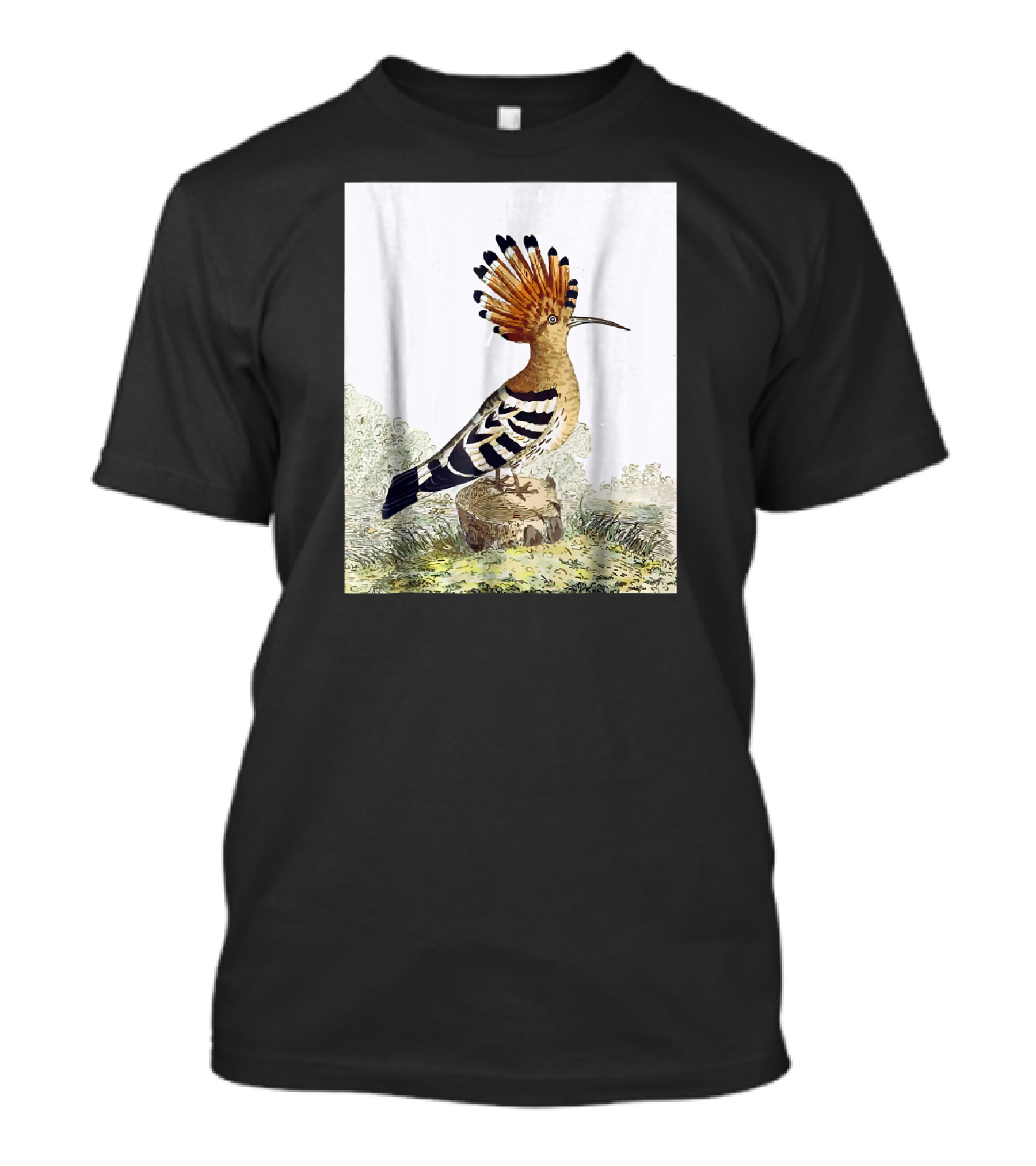 Hoopoe Bird Watercolor On Log Scenic Background T-Shirt