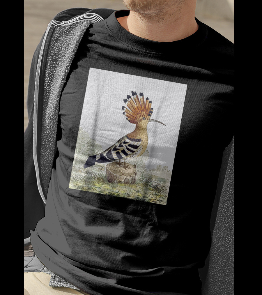 Hoopoe Bird Watercolor On Log Scenic Background T-Shirt