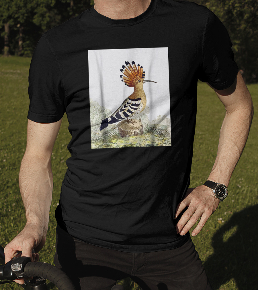 Hoopoe Bird Watercolor On Log Scenic Background T-Shirt