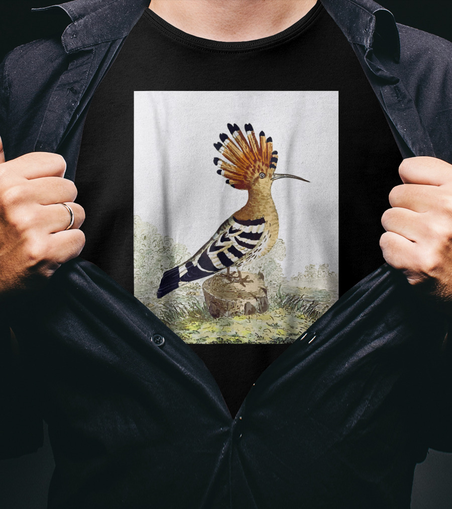 Hoopoe Bird Watercolor On Log Scenic Background T-Shirt