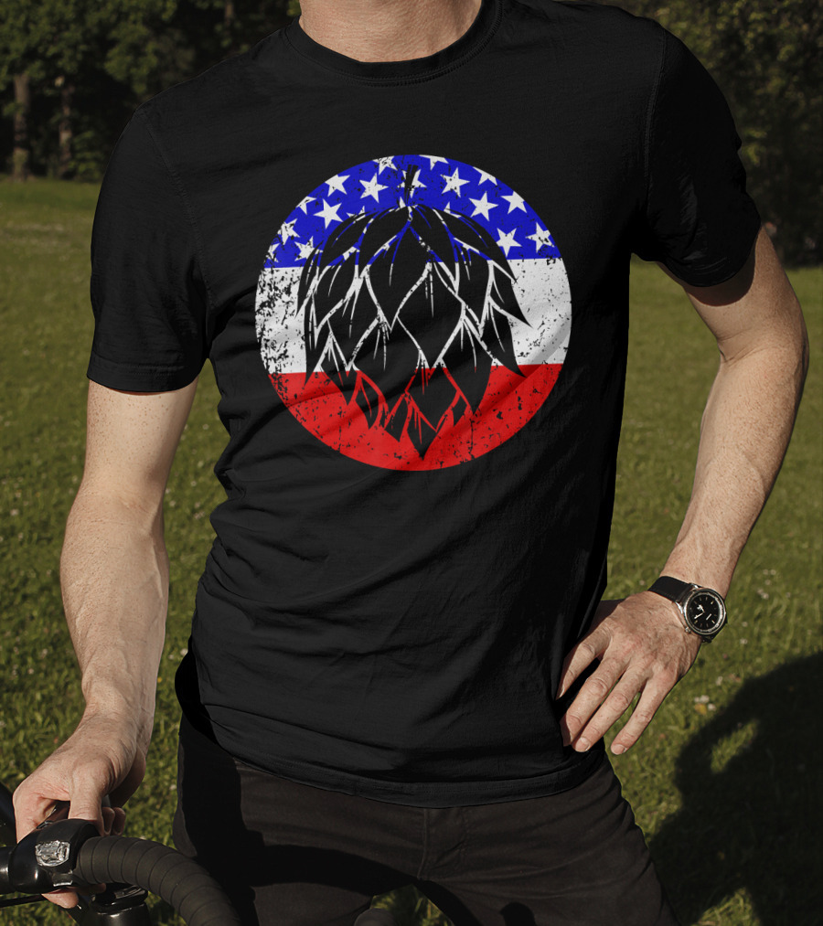 Hops Style Craft Beer American Flag Circle T-Shirt