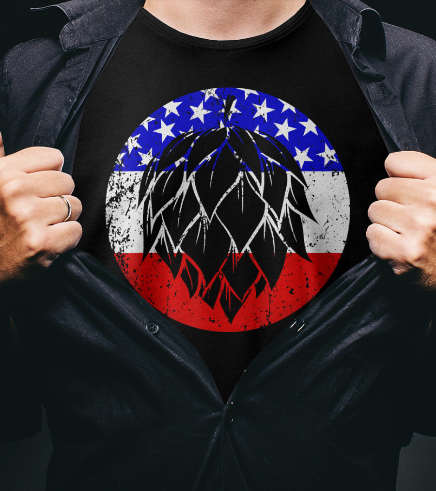 Hops Style Craft Beer American Flag Circle T-Shirt