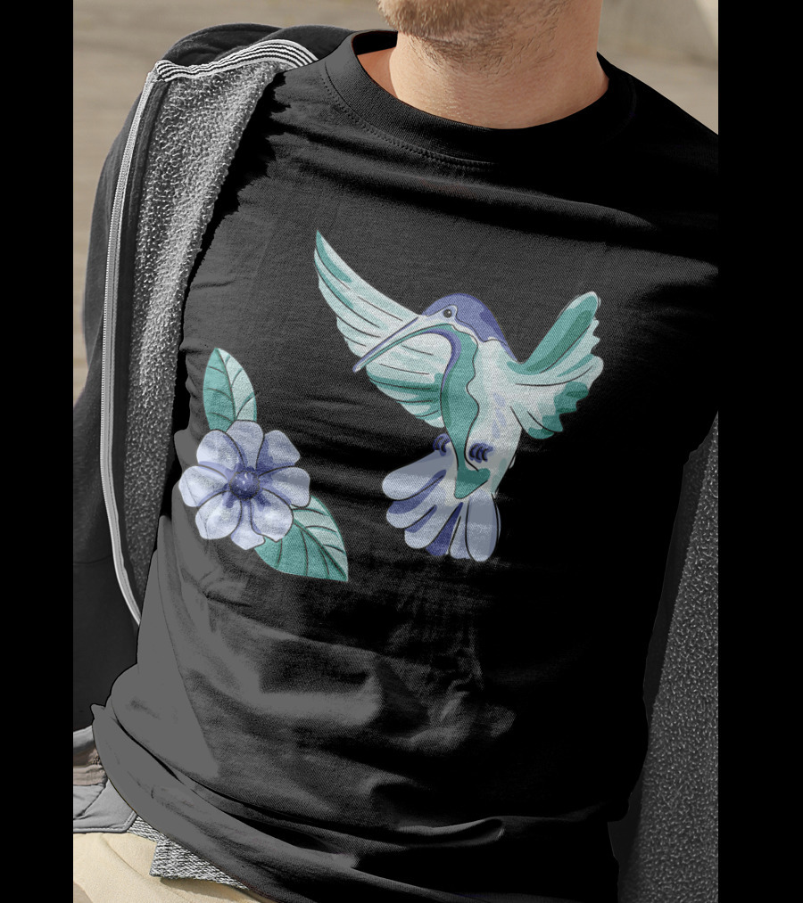 Humming Bird Flower Watercolor Aquarell Co T-Shirt