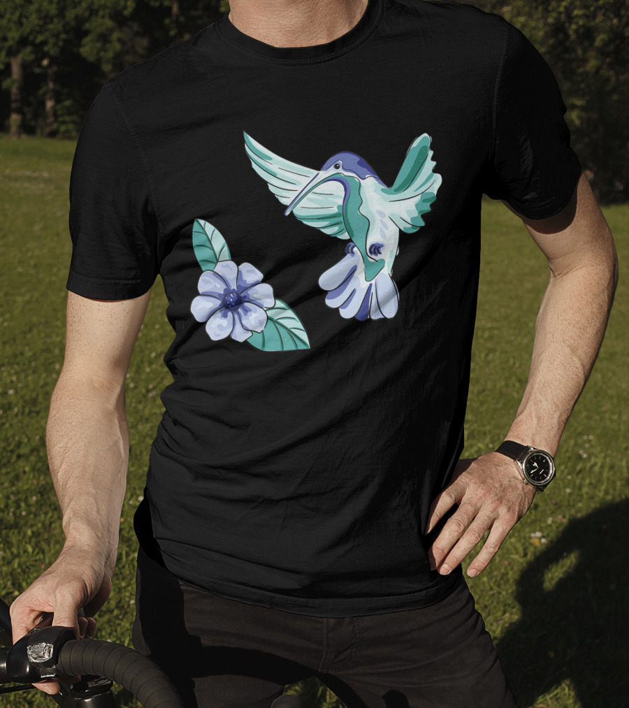 Humming Bird Flower Watercolor Aquarell Co T-Shirt