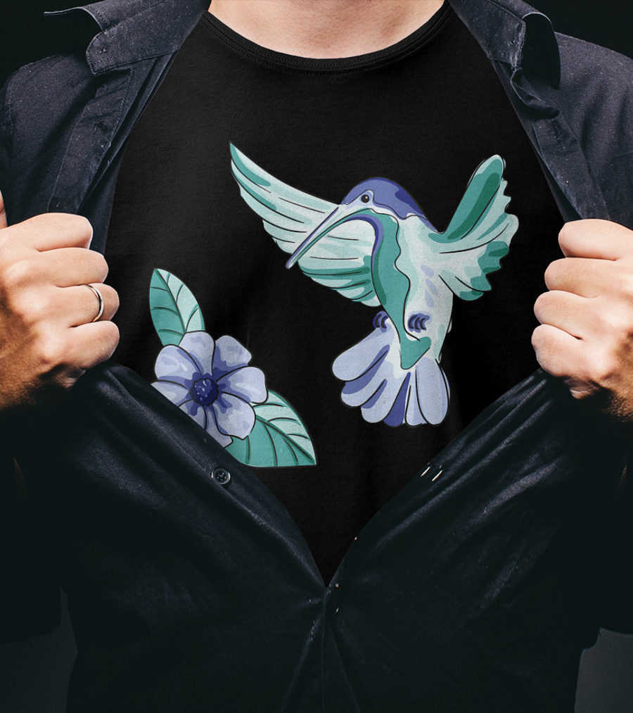 Humming Bird Flower Watercolor Aquarell Co T-Shirt