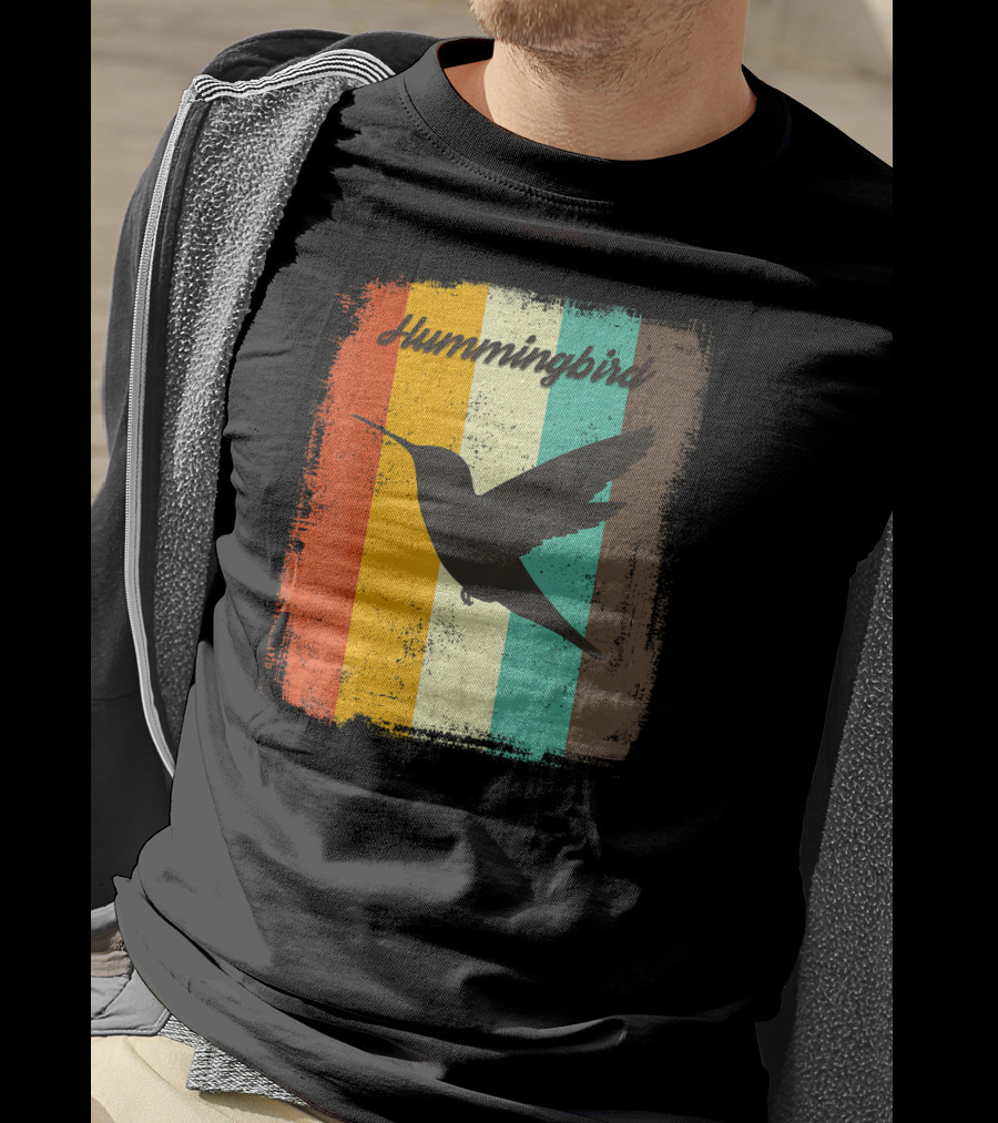 70s Vintage Hummingbird Silhouette Retro Stripes T-Shirt