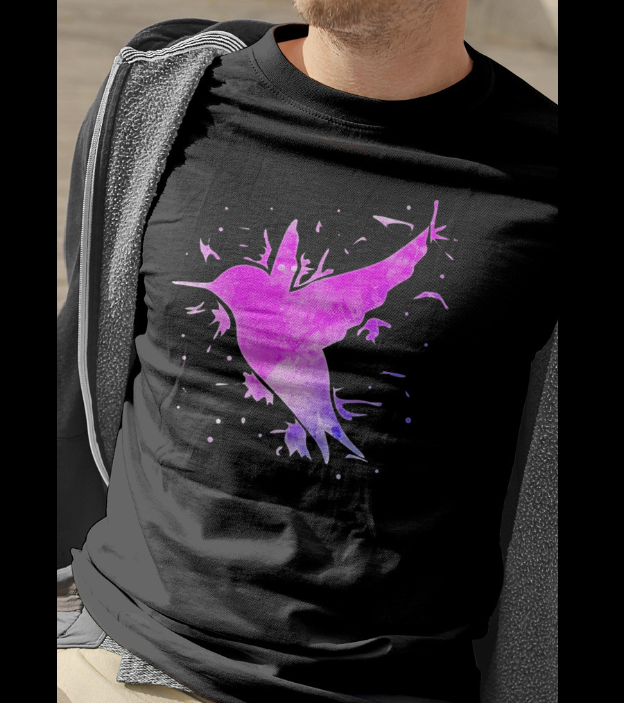 Hummingbird Watercolor Bird Ing In Flight Abstract T-Shirt