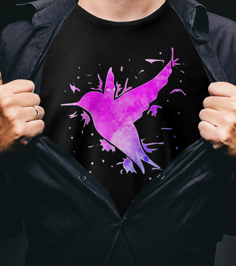 Hummingbird Watercolor Bird Ing In Flight Abstract T-Shirt