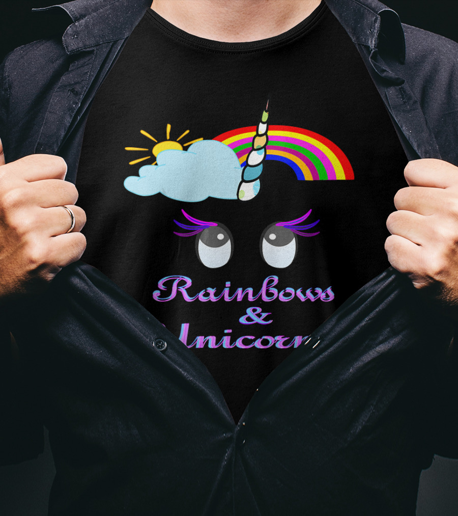 Rainbows And Unicorns Clouds And Sun Dreamy Eyes T-Shirt