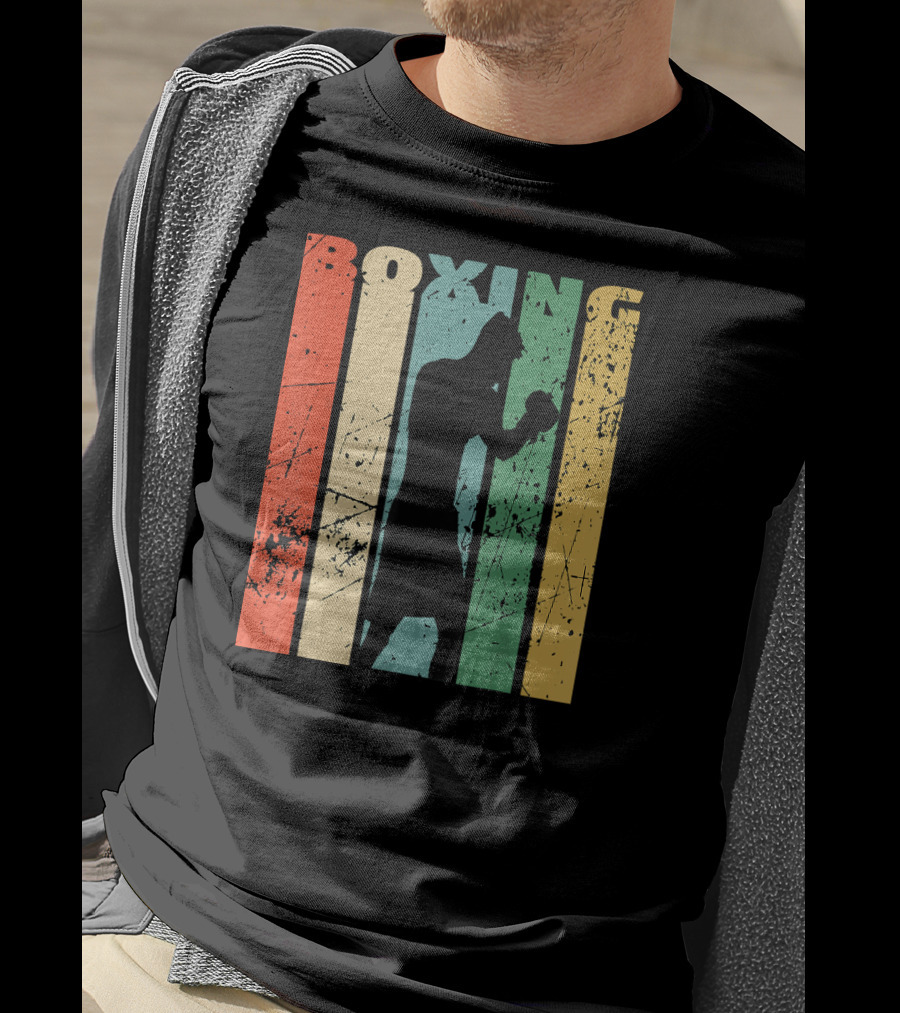 Boxing Vintage Distressed Silhouette Retro Stripes T-Shirt
