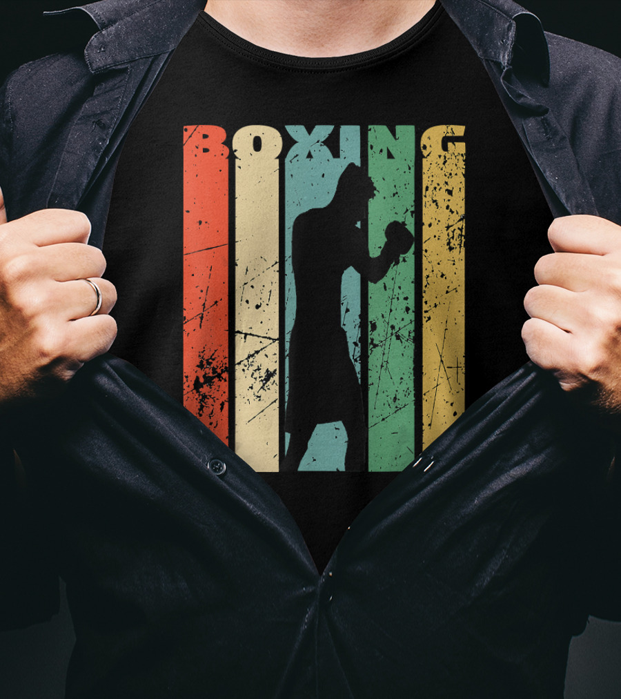 Boxing Vintage Distressed Silhouette Retro Stripes T-Shirt