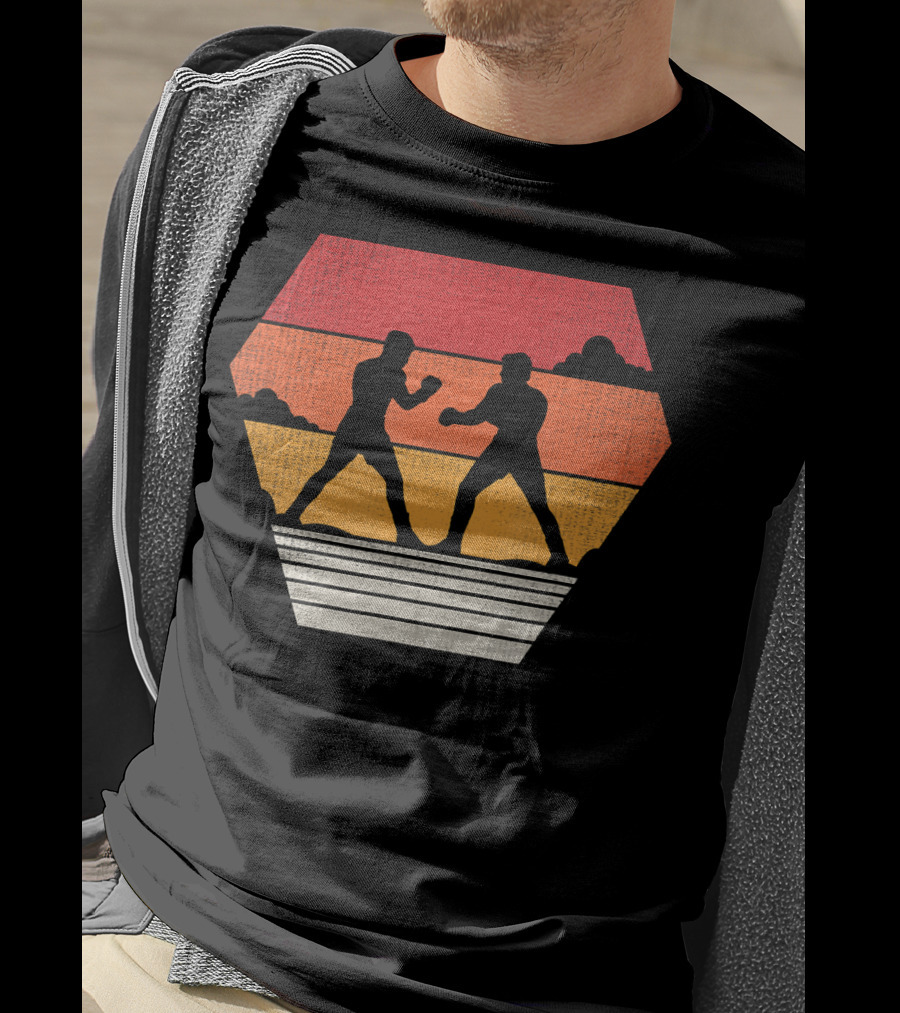 Boxing Vintage 80s Style Sunset Silhouette Retro Boxing Match T-Shirt