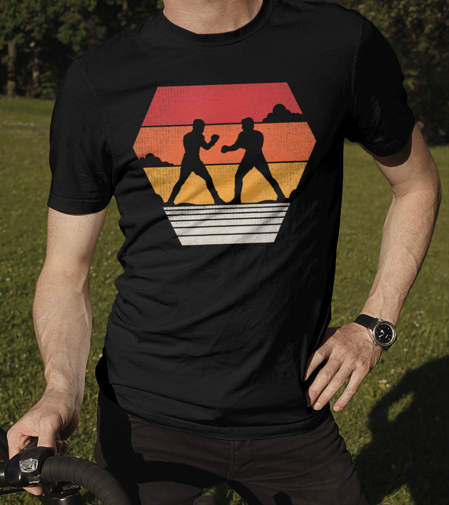 Boxing Vintage 80s Style Sunset Silhouette Retro Boxing Match T-Shirt