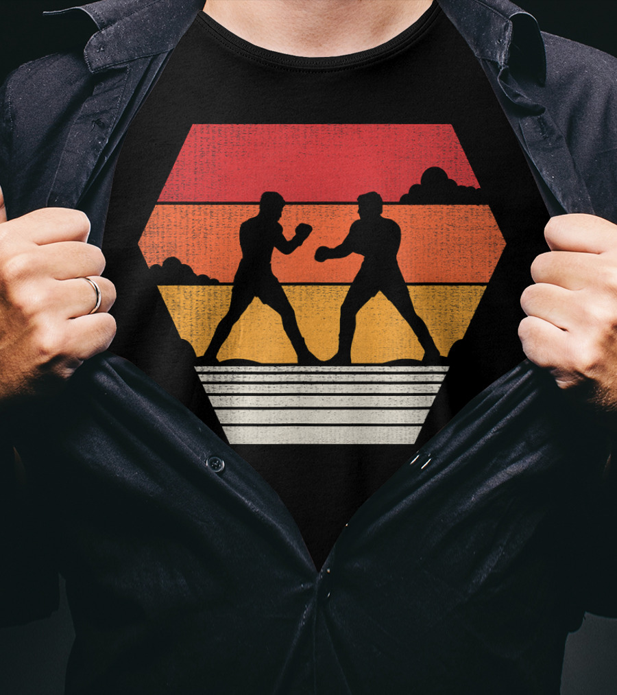 Boxing Vintage 80s Style Sunset Silhouette Retro Boxing Match T-Shirt