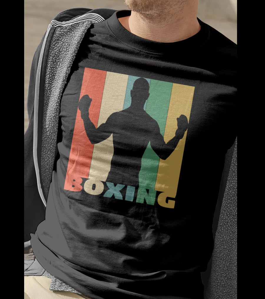 Boxing Silhouette Vintage Stripes For Boxer T-Shirt